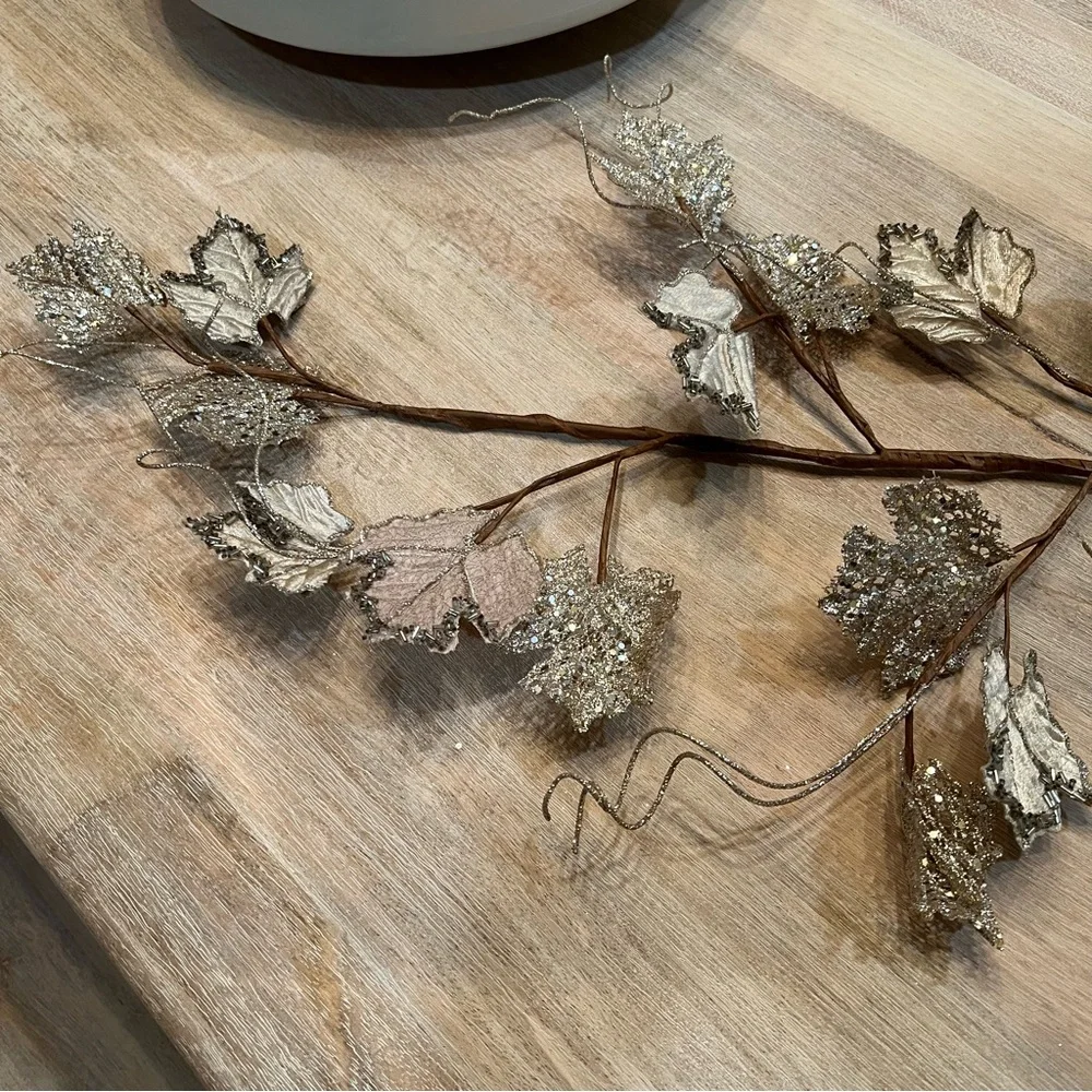 Metallic Glitter Champagne and Taupe Fig Leaf Holiday Garland